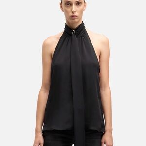 Black Halter HALTER TOP in Silk